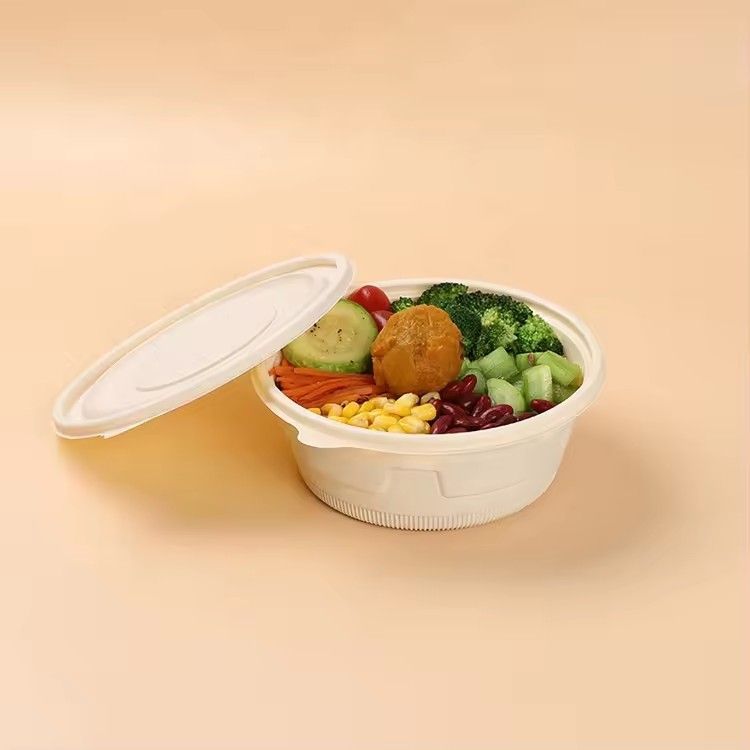 Disposable biodegradable round fast food packaging lunch bowl take away cornstarch salad disposa