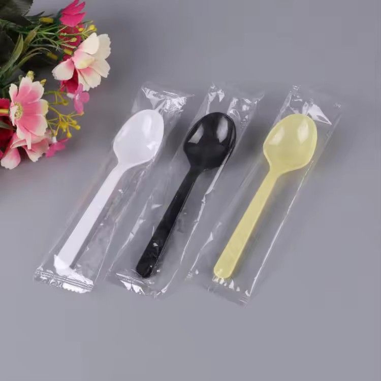 Plastic spoon cheap price dessert flatware disposable wrapped plastic spoons