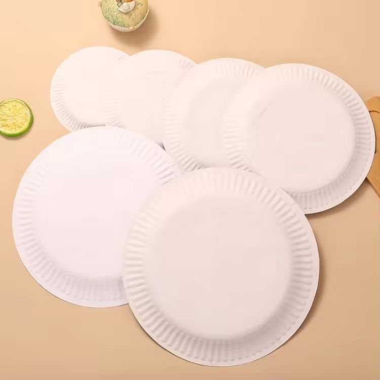 Round white paper plates party supplies children kindergarten handmade painting custom disp