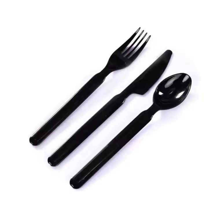 Western food knife fork spoon disposable black plastic cutlery set