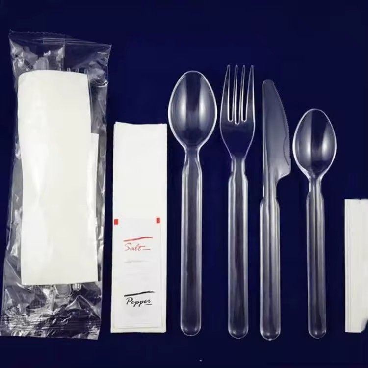 Western food knife fork spoon disposable black plastic cutlery set