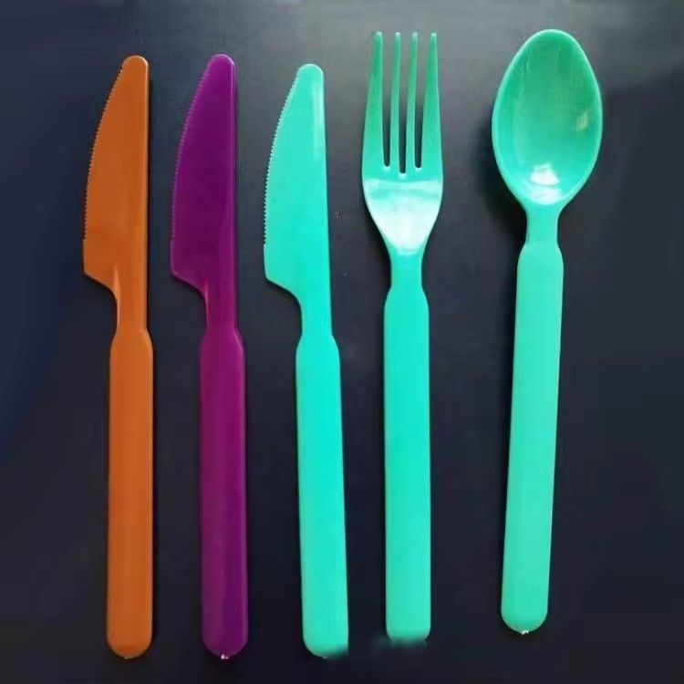 Western food knife fork spoon disposable black plastic cutlery set