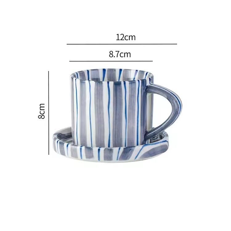 Creative striped hand-painted expresso porcelain coffee cup with saucer home ceramic mug and saucer