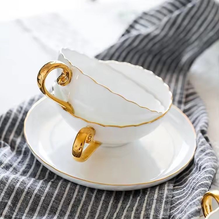 Eco custom white coffee cups with gold rim home kitchen wedding yea tea cup and saucer set