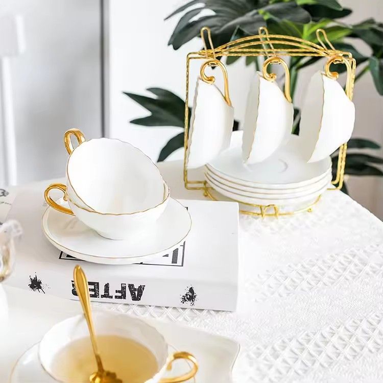 Eco custom white coffee cups with gold rim home kitchen wedding yea tea cup and saucer set