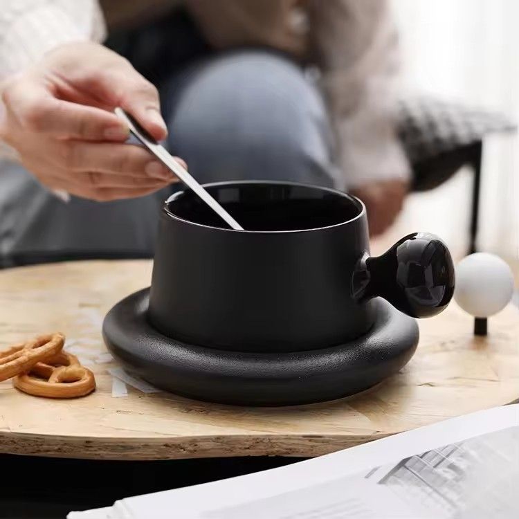 Nordic matte black glaze mug creative porcelain coffee cup and saucer coffee mug ceramic