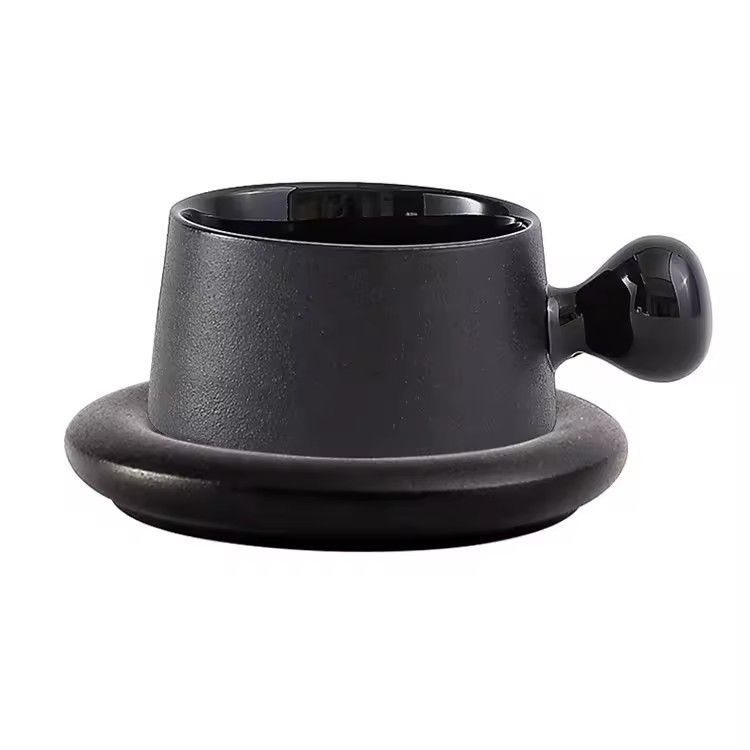 Nordic matte black glaze mug creative porcelain coffee cup and saucer coffee mug ceramic