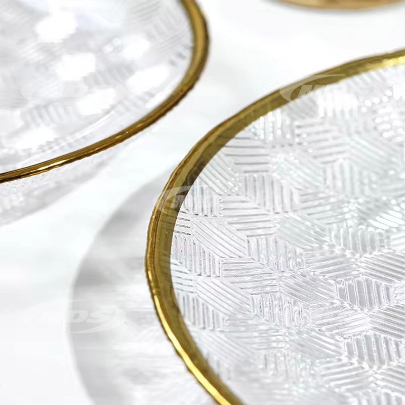 Wholesale Transparent Hammered Gold Rim Glass Plate for Wedding Home Decor