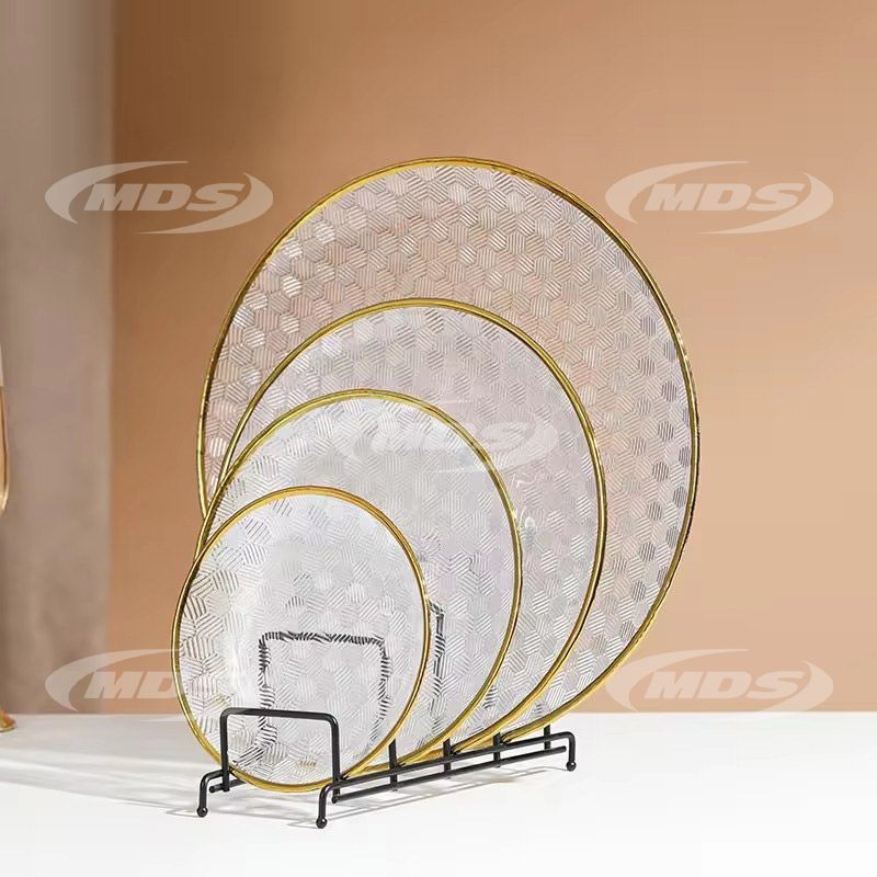 Wholesale Transparent Hammered Gold Rim Glass Plate for Wedding Home Decor