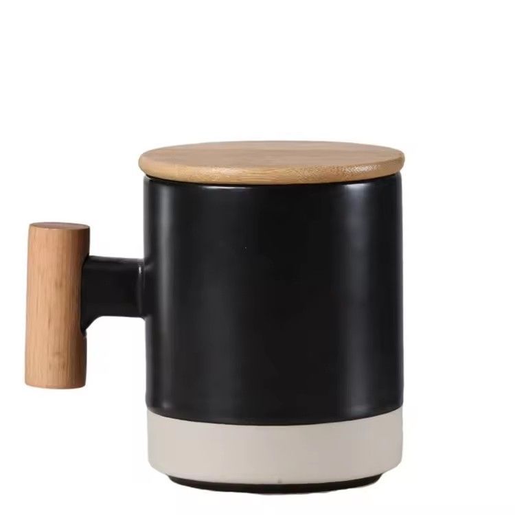 320ml wooden handle lid coffee mug personalized breakfast cup gift box ceramic coffee mug with handle