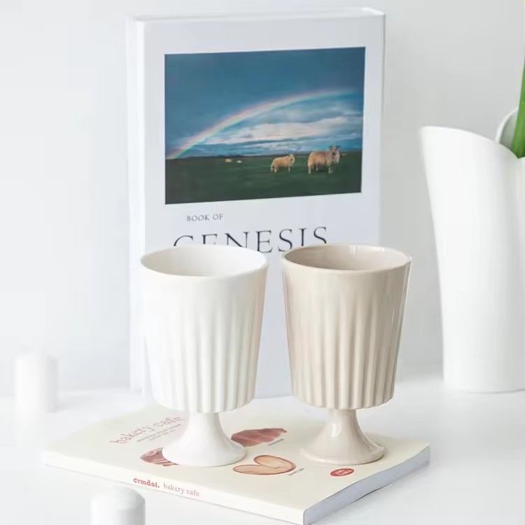 Creative ceramic water cup embossed goblet ceramic ice cream cup home cocktail cup