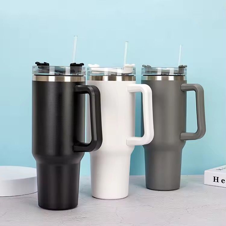 1200ml/40oz double wall water tumblers with handle and straw powder coated stainless steel vacuum insulated tumbler