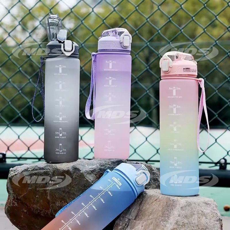 Garrafa De Agua large capacity 1L gradient color 1000ml travel running hiking gym motivational water bottle