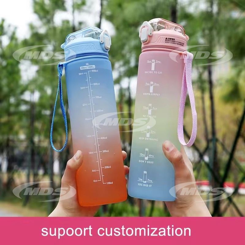 Garrafa De Agua large capacity 1L gradient color 1000ml travel running hiking gym motivational water bottle