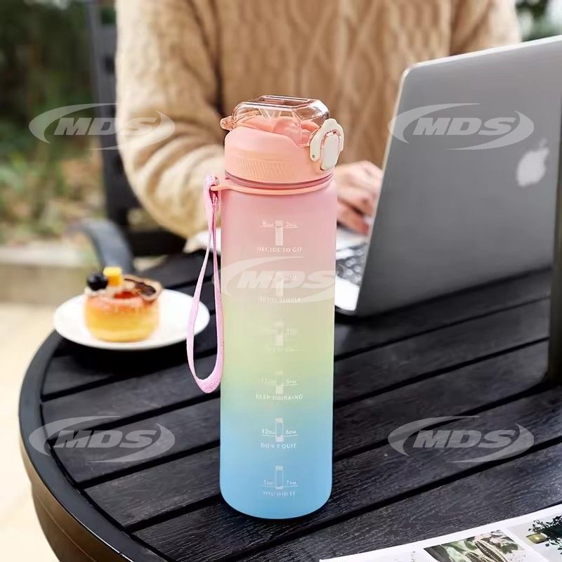 Garrafa De Agua large capacity 1L gradient color 1000ml travel running hiking gym motivational water bottle