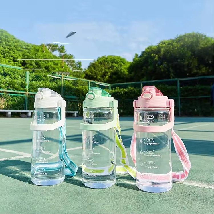 Fitness time marker sports drinking bottle non-toxic bpa free 60oz gym motivational water bottle with straw lid