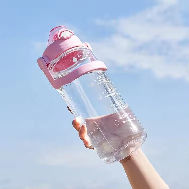 Fitness time marker sports drinking bottle non-toxic bpa free 60oz gym motivational water bottle with straw lid