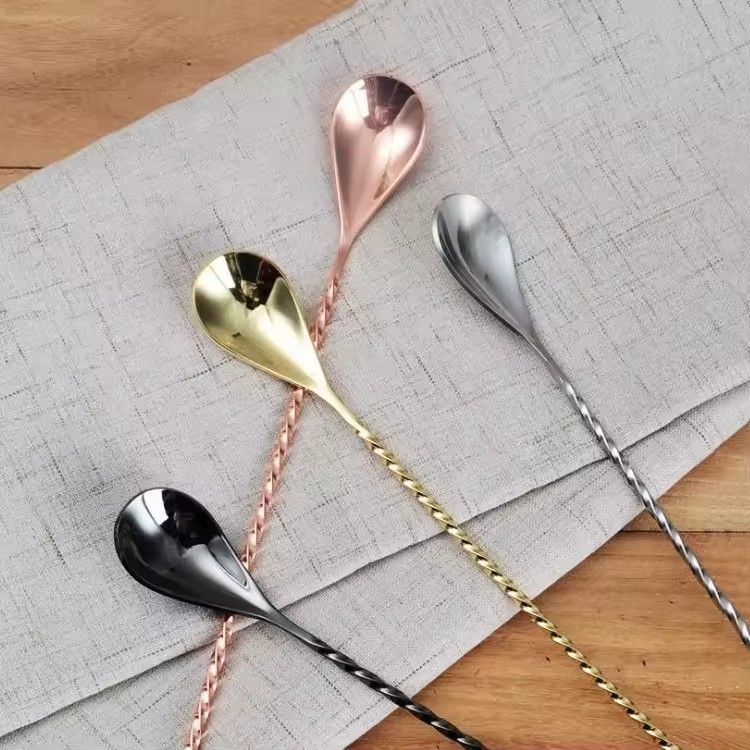 Royal twisted stainless steel threaded rod cocktail stir spoon bar cocktail mix spoon long handle stirring spoon