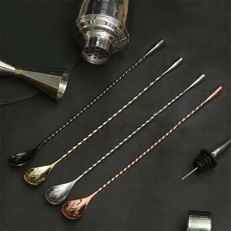 Royal twisted stainless steel threaded rod cocktail stir spoon bar cocktail mix spoon long handle stirring spoon