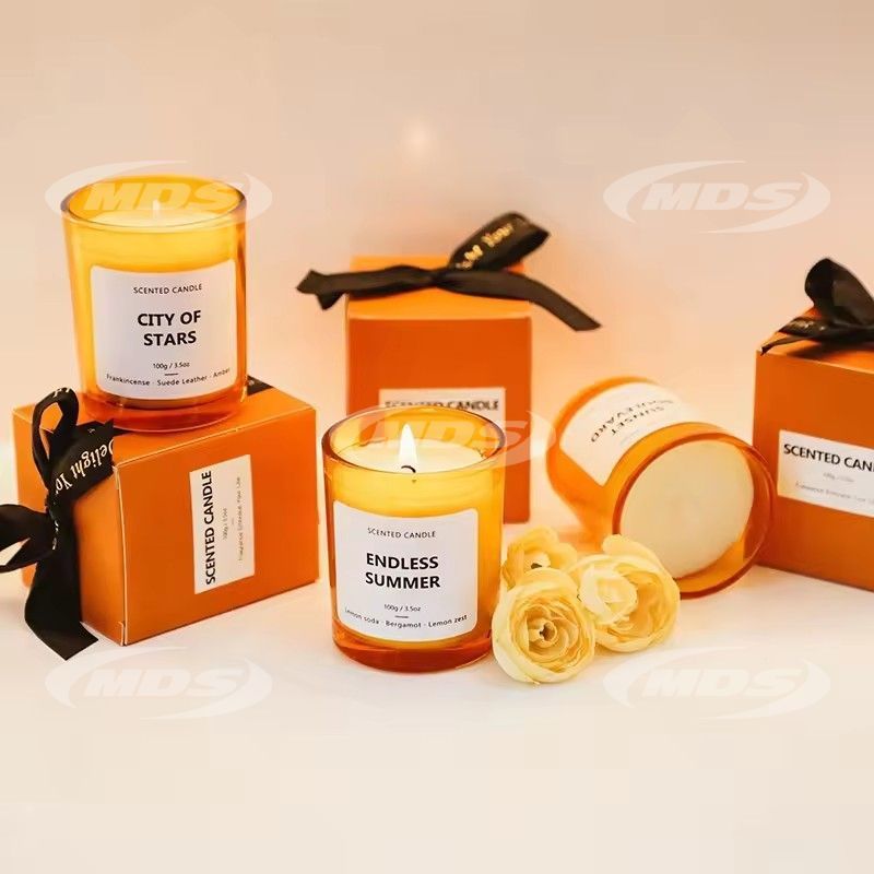 Home decoration custom private logo luxury amber orange glass jar candles plant soy wax scented candles