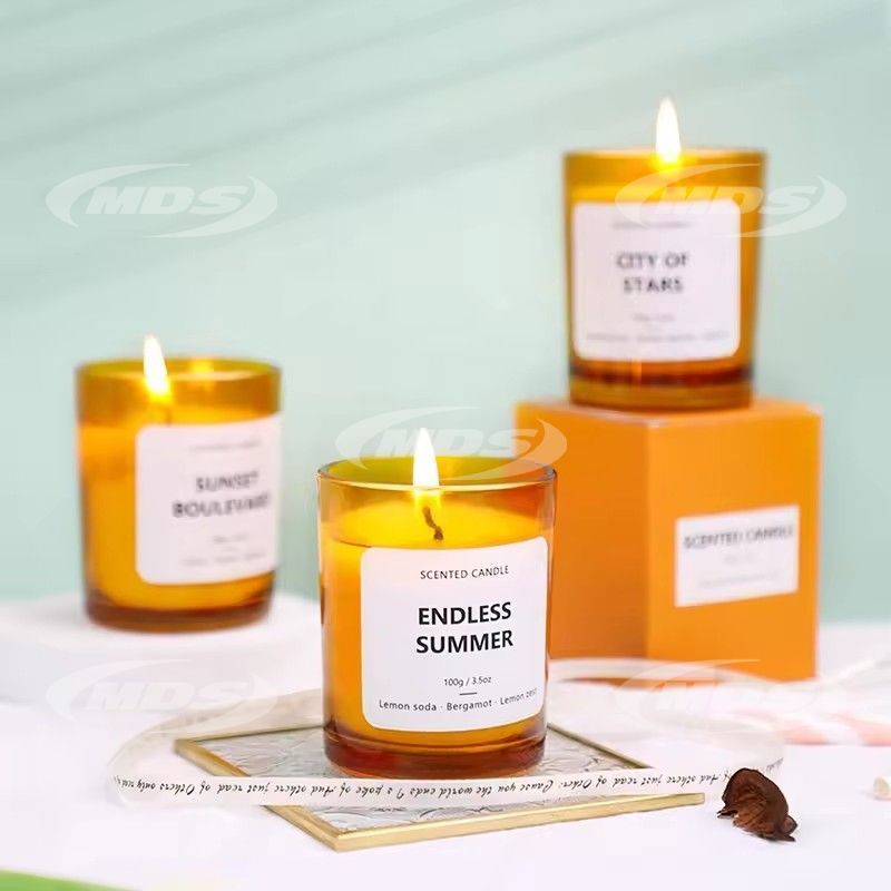 Home decoration custom private logo luxury amber orange glass jar candles plant soy wax scented candles