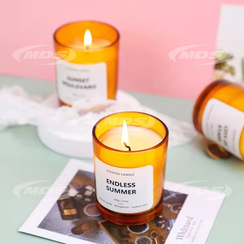 Home decoration custom private logo luxury amber orange glass jar candles plant soy wax scented candles