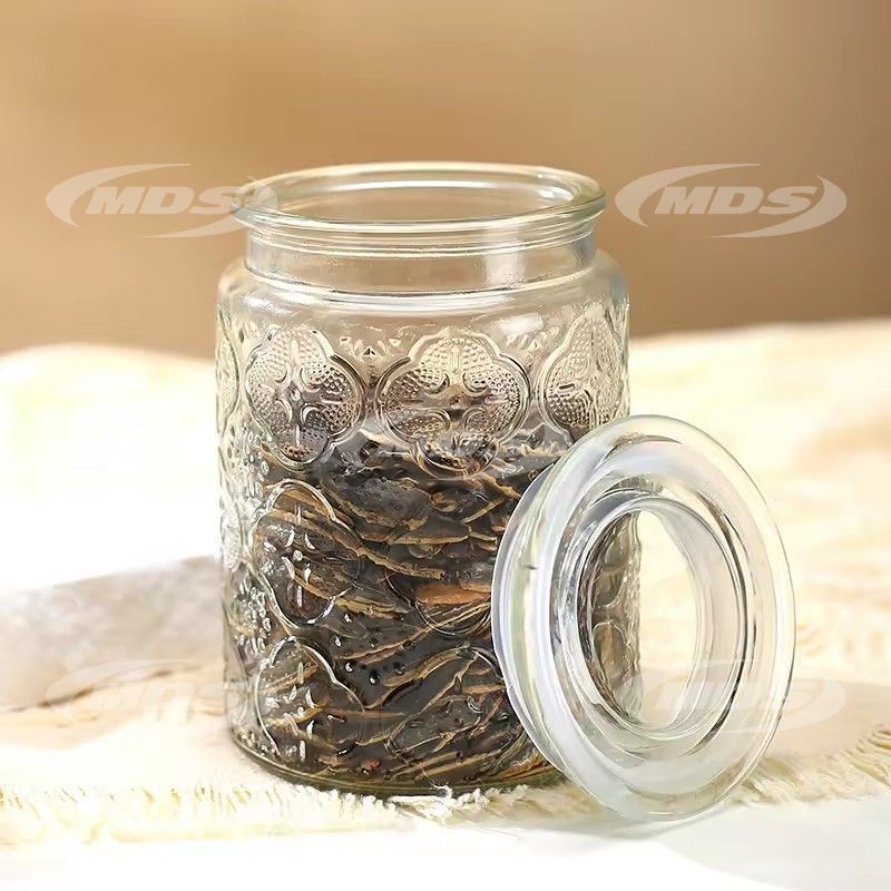 Circular kitchen spice storage borosilicate glass container set with customized sealed and lid