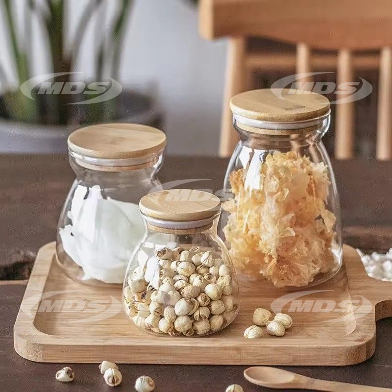 Transparent glass storage jar for honey candy cookies food grade storage container glass jar with bamboo lid