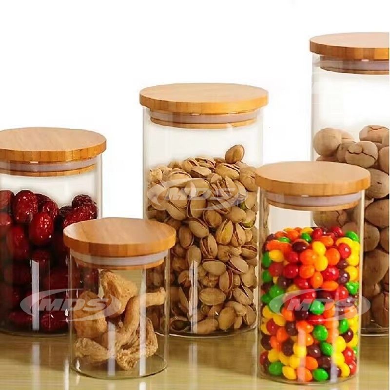 Wholesale High Borosilicate Transparent Home Kitchen Glass Storage Bottle Jar With Bamboo Lid