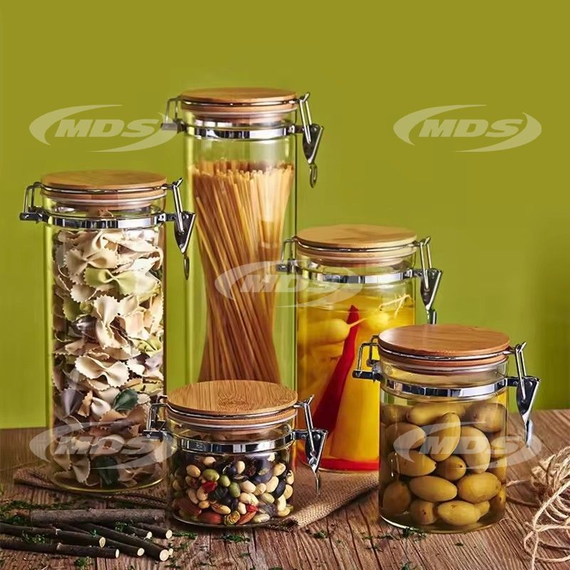 Sealed Canister Jar Empty Borosilicate Food Glass Container Packing Spice Storage Jar with Wooden Lid