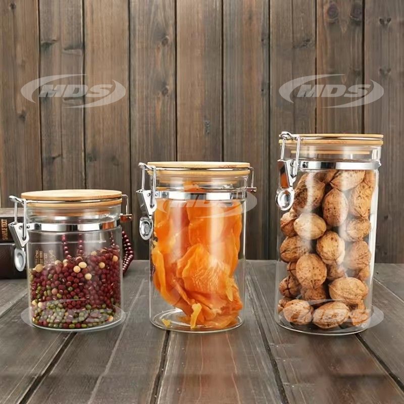 Sealed Canister Jar Empty Borosilicate Food Glass Container Packing Spice Storage Jar with Wooden Lid