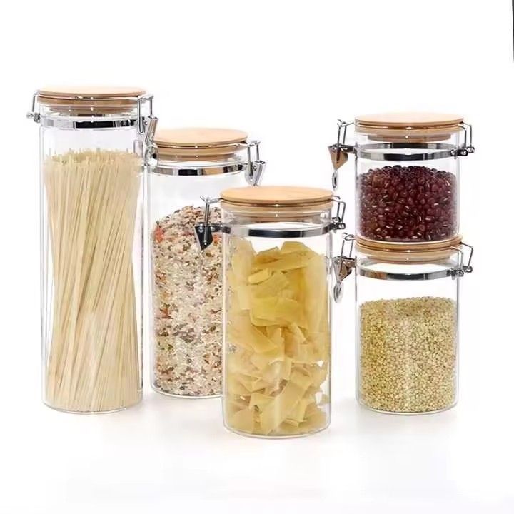 Sealed Canister Jar Empty Borosilicate Food Glass Container Packing Spice Storage Jar with Wooden Lid