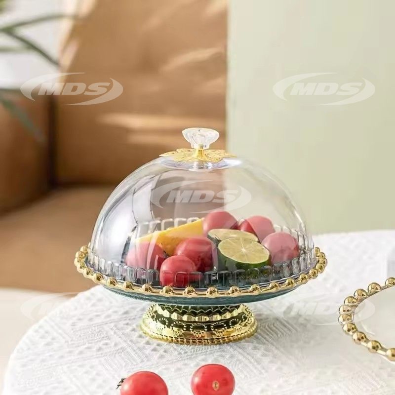 Wholesale Creative Luxury Good Quality Round Shape Fruit Plate Trap Golden Rim Ceramic Dessert Cake Plate Stand