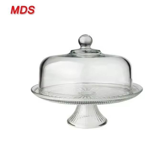 Glassware dome cupcake glass base cake stand with bird decoration