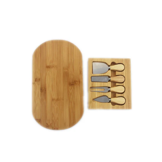 Bamboo Cheese Board and Knife Set Oval Charcuterie Board 4 Knives Cheese Cutting Platter for Home Party