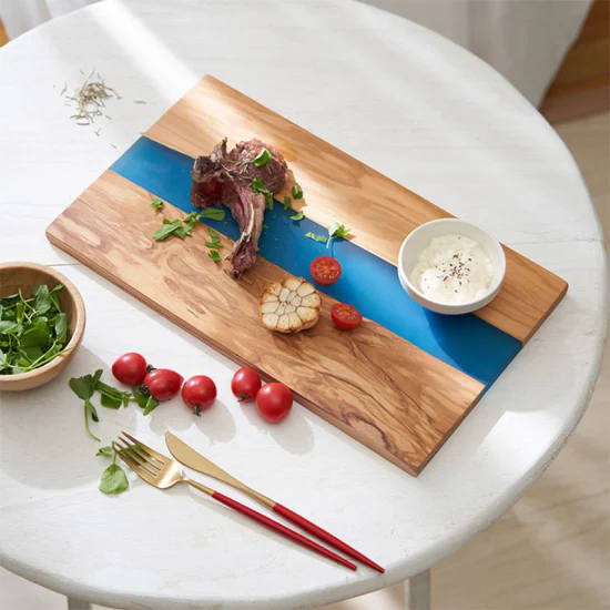 Custom Olive Wood Resin Chopping Board Italian Ocean Blue Epoxy Resin Cutting Board for Serving Food