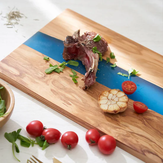 Custom Olive Wood Resin Chopping Board Italian Ocean Blue Epoxy Resin Cutting Board for Serving Food