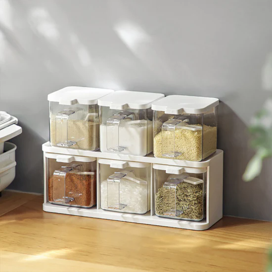 Wall Mount Seasoning Organizer Box for Spice Salt Sugar Transparent Kitchen Plastic Seasoning Box