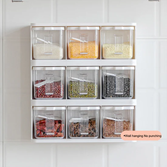 Wall Mount Seasoning Organizer Box for Spice Salt Sugar Transparent Kitchen Plastic Seasoning Box