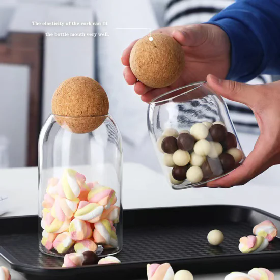 Wholesale Storage Food Glass Jars Round Storage Bottle with Wood Lid Cork Ball Stopper