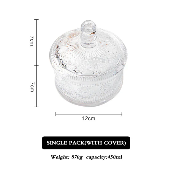 Modern Pedestal Candy Nuts Glass Jar Small Round Sunflower Design Clear Embossed Glass Storage Jar