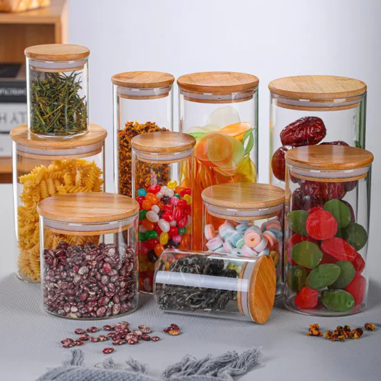 Customized Glass Spice Storage Bottle OEM & ODM Glass Jar Set Wholesale Glass Jar with Bamboo Lid Set