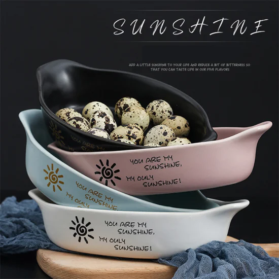 Modern Anti-Scalding Binaural Ceramic Baking Bowl Under Glaze Baking Dish Tray Baking Pan Bakeware Set