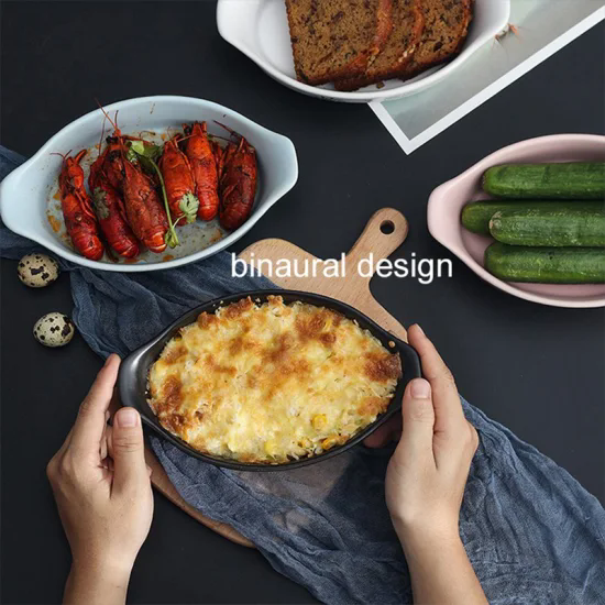 Modern Anti-Scalding Binaural Ceramic Baking Bowl Under Glaze Baking Dish Tray Baking Pan Bakeware Set