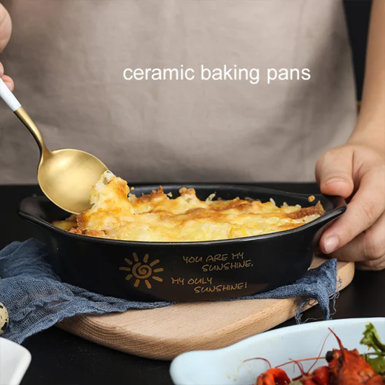 Modern Anti-Scalding Binaural Ceramic Baking Bowl Under Glaze Baking Dish Tray Baking Pan Bakeware Set