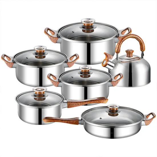 12 PCS Triply Stainless Steel Cookware Removable Water Boiler Kitchen Utensils Cooking Pots and Pans Set