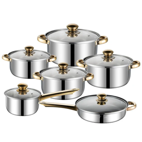 Customized Home Kitchen Gold Handle Cooking Pot Frying Pan 12-Piece Kitchen Cookware Set