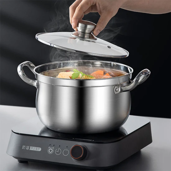 Kitchenware Cooking Stew Soup Stock Pot Thickened Non-Spill Double Ear Stainless Steel Soup Pot