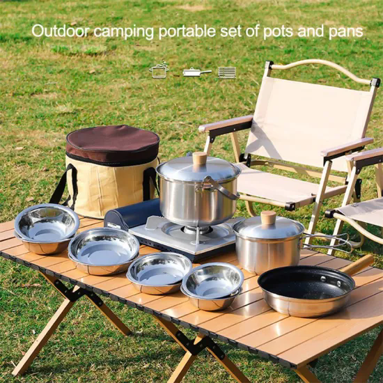 Camping Hiking Cookware Mess Kit Stainless Steel Pots and Pans Outdoor Camping Cookware Set