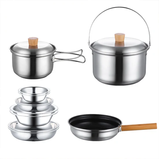 Camping Hiking Cookware Mess Kit Stainless Steel Pots and Pans Outdoor Camping Cookware Set